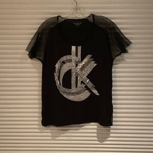 Calvin Klein Black Tee with Metallic Silver Logo